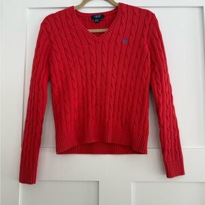 Vtg Chaps Women's Red V-Neck Cable Knit Sweater